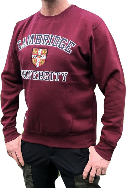 Cambridge University Embroidered Sweatshirt - Burgundy - Official Apparel of the Famous University of Cambridge