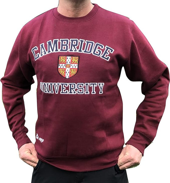 Cambridge University Embroidered Sweatshirt - Burgundy - Official Apparel of the Famous University of Cambridge