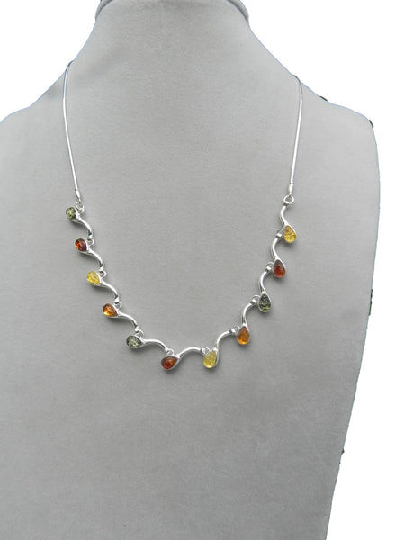 Genuine Baltic Amber Necklace - Multi Color Amber Leafy Chain - 925 Sterling ...