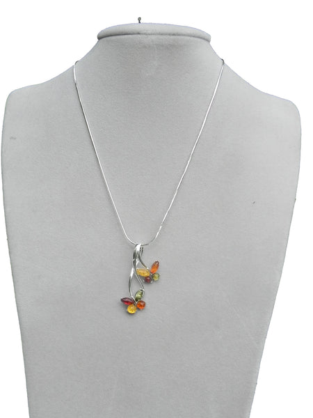 Genuine Baltic Amber Necklace - Multi Color Amber Double Butterfly Pendent - ...