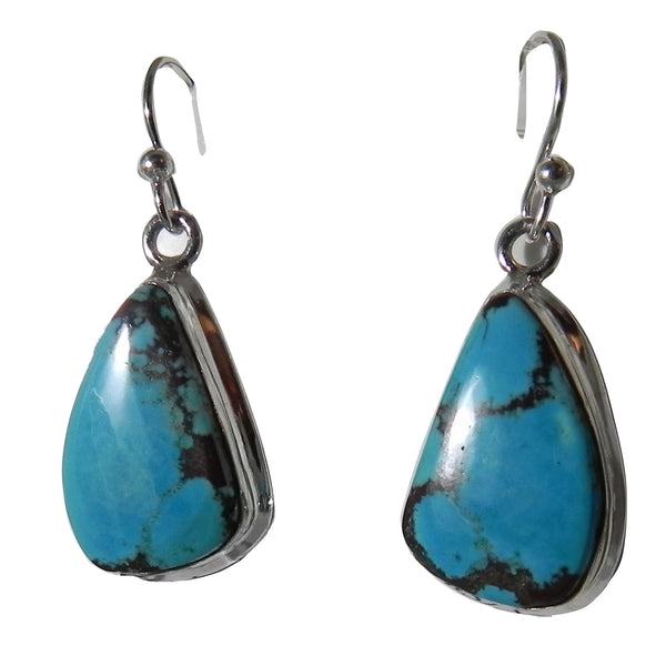 Oblong Turquoise Earring in Sterling Silver Setting