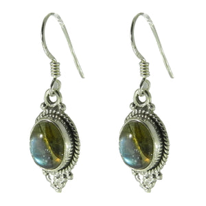 Labradorite Oval Drop Earrings - Sterling Silver