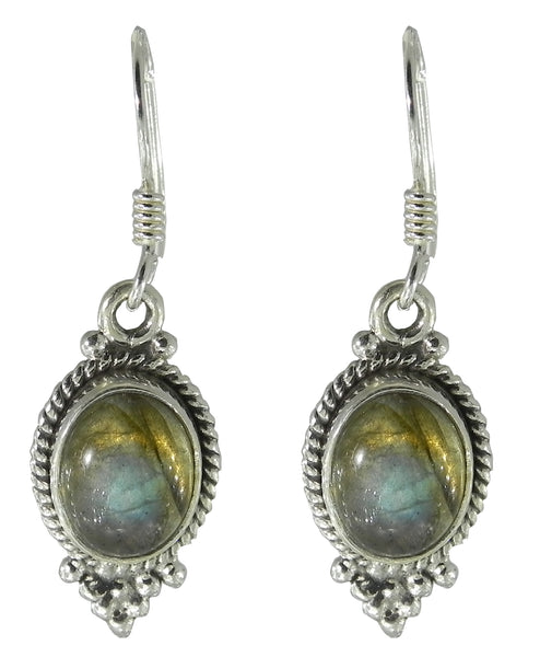 Labradorite Oval Drop Earrings - Sterling Silver