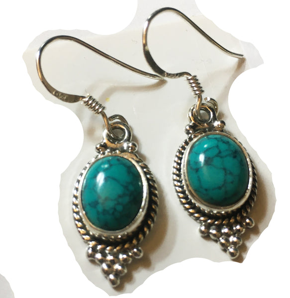 Turquoise Earrings in Sterling Silver Setting and hooks