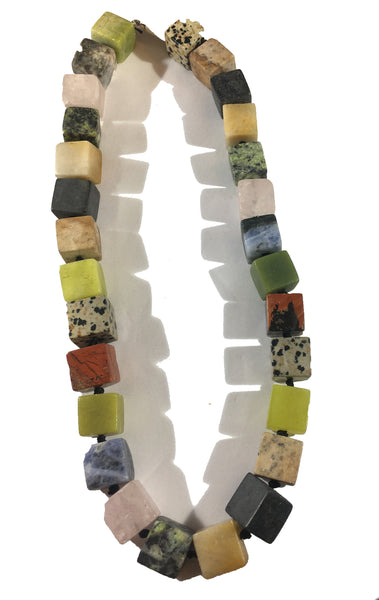 Natural Agate and Jasper Necklace Necklace - 18inch long - 13x13x13mm Square Beads