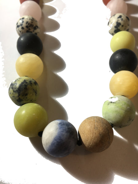 Natural Agate and Jasper Necklace - 18inch long - 15mm Round Beads