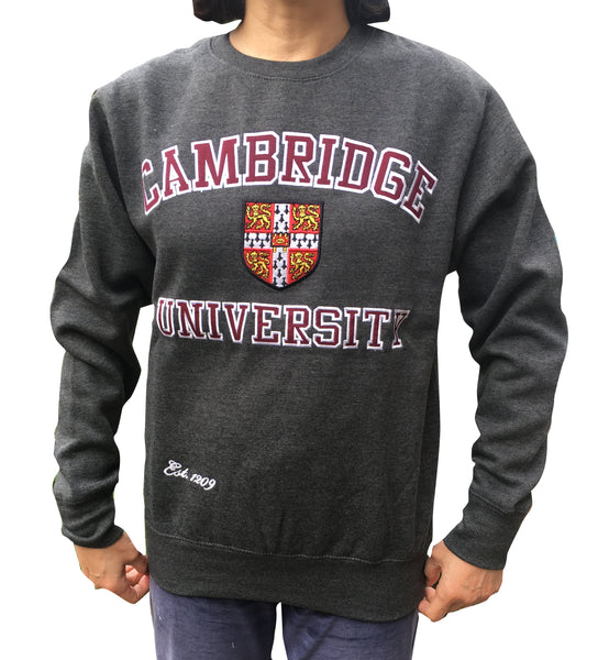 Cambridge University Embroidered Sweatshirt - Charcoal - Official Apparel of the Famous University of Cambridge