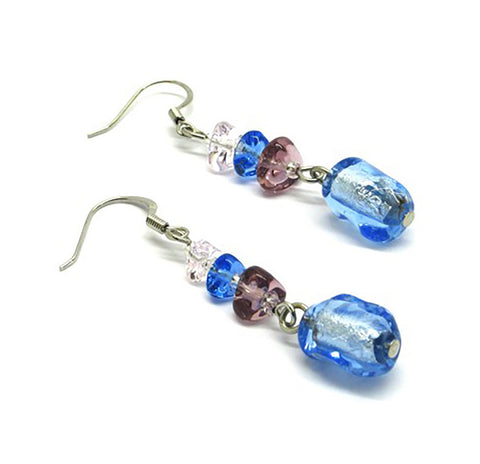 Murano Glass Earrings - Mod. Asola, 12x8 mm - Blue - 925 Sterling Silver