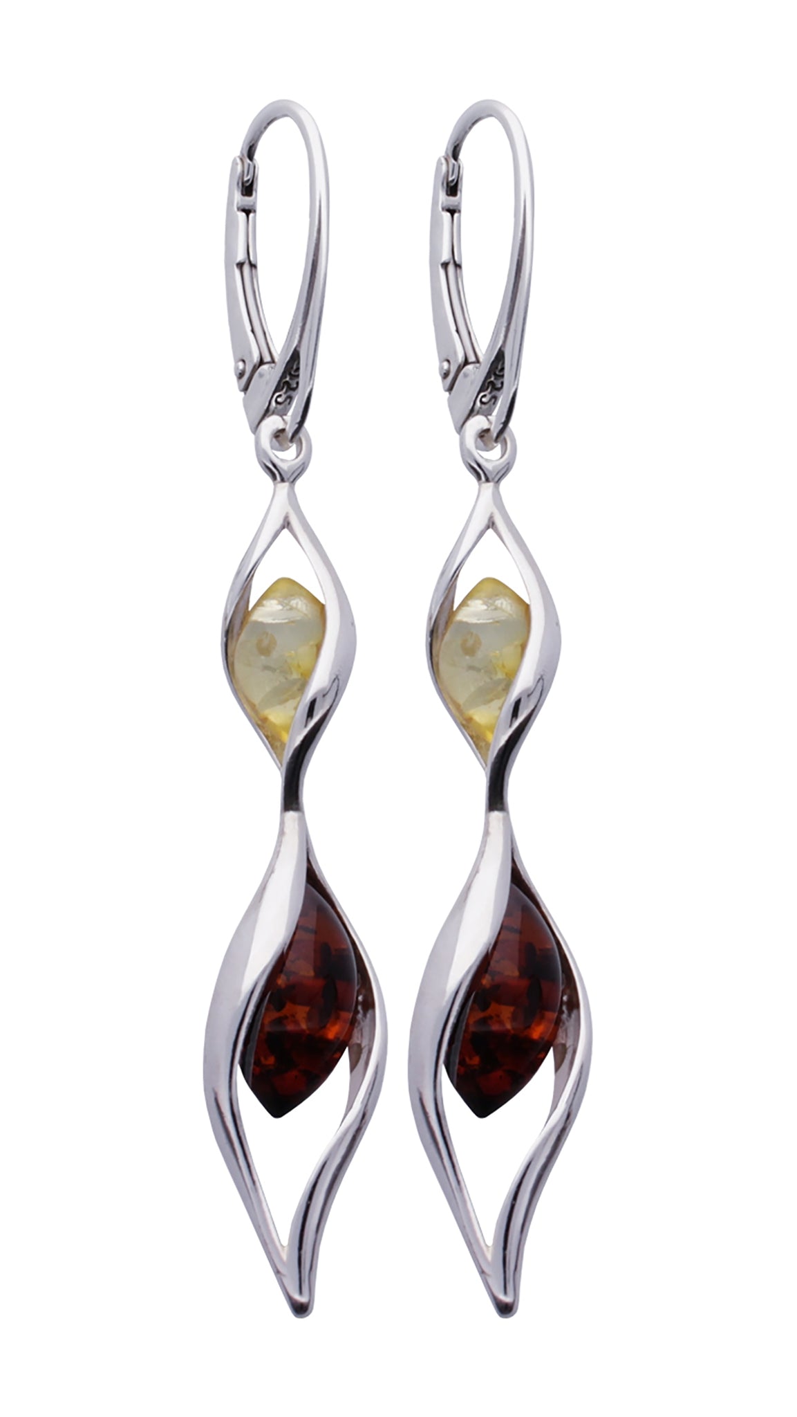 Genuine Baltic Amber - Spiral earring - 925 Sterling Silver
