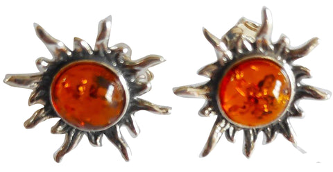 Genuine Baltic Amber - Sun Earrings - 925 Sterling Silver