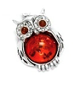 Genuine Baltic Amber - Owl Pendent - 925 Sterling Silver