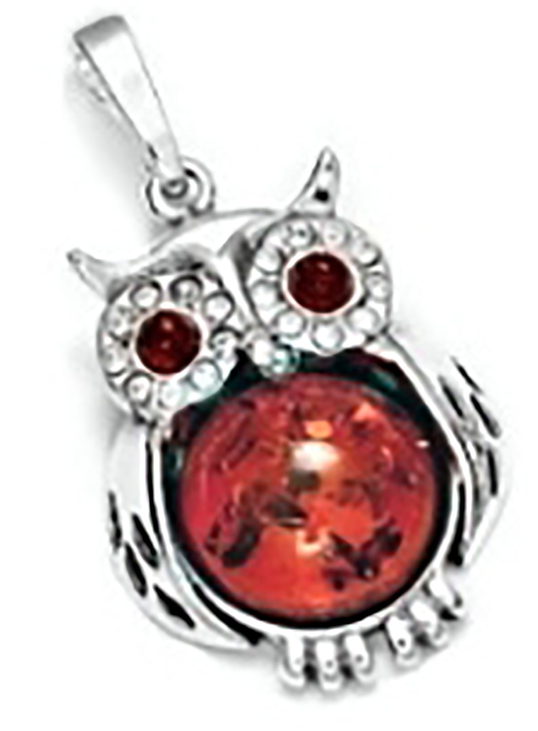 Genuine Baltic Amber - Owl Pendent - 925 Sterling Silver