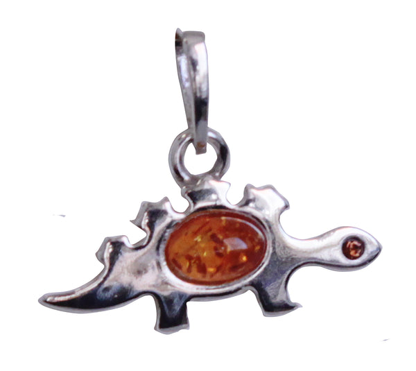 Genuine Baltic Amber Dinosaur Pendent - 925 Sterling Silver