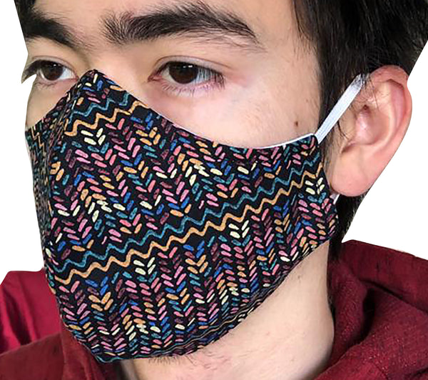 Homemade Cotton Face Mask - 1x Black Chevrons Mask + 1x Free Random Design mask