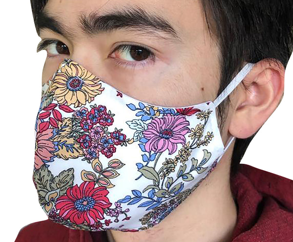 Homemade Cotton Face Mask - 1x White Paisley Mask + 1x Free Random Design mask