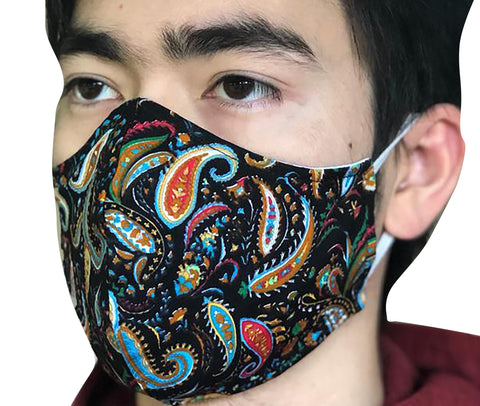 Homemade Cotton Face Mask - 1x Black Paisley Mask + 1x Free Random Design mask