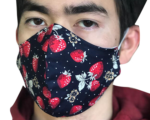 Homemade Cotton Face Mask - 1x Strawberry Mask + 1x Free Random Design mask