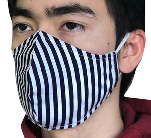 Homemade Cotton Face Mask - 1x Black Stripe Mask + 1x Free Random Design mask