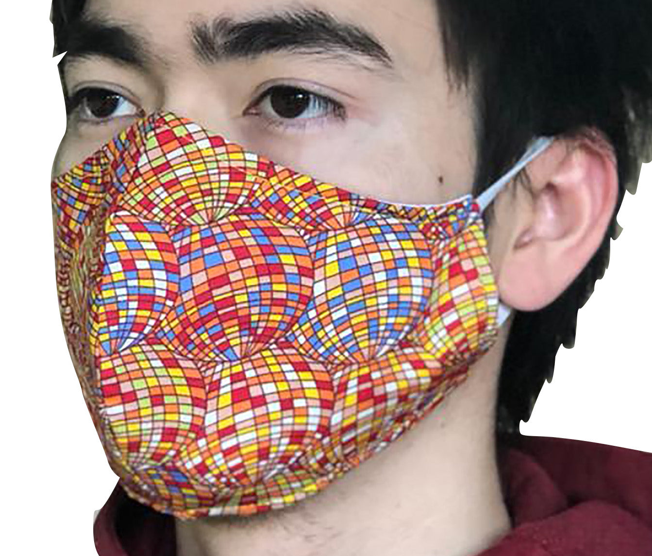 Homemade Cotton Face Mask - 1x Yellow Squares Mask + 1x Free Random Design mask